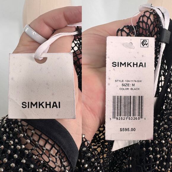 NWT Jonathan Simkhai Inaya Rhinestone Mesh Maxi Dress Black Coverup Beach Size M - Picture 9 of 14